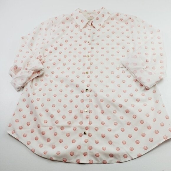 Chicos Women Blouse Button Down Pink Seashell Non Iron Roll Tab Top Size Large - Picture 1 of 13
